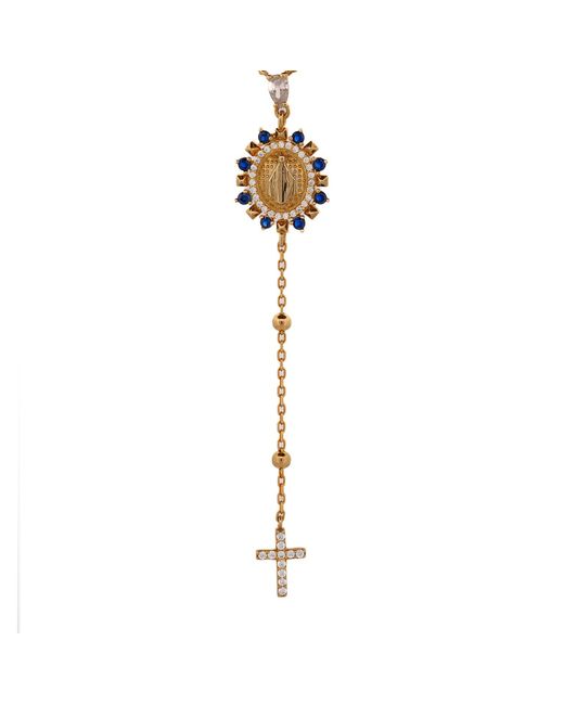 Ebru Jewelry Metallic Sapphire & Diamond Virgin Marry & Cross Pendant Chain Necklace
