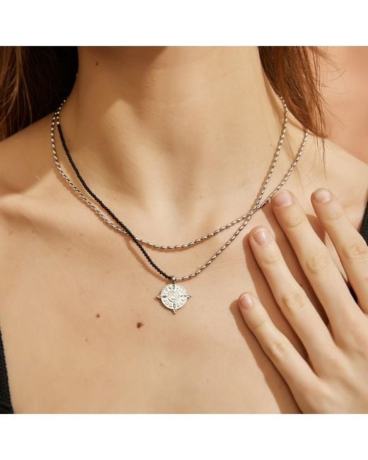 Aurozia Metallic Three Charms Solar Meridian The Sun Crystal Beaded Necklace Agate