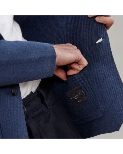 Paul James Knitwear Blue Cotton Deconstructed Knitted Gabriel Blazer for men