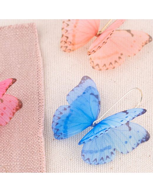 Oana Savu Blue Silk Butterfly Earrings Fairy Wings Goddess Jewelry Festival