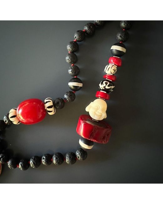 Ebru Jewelry Red Black Ganesha Yoga Beaded Necklace