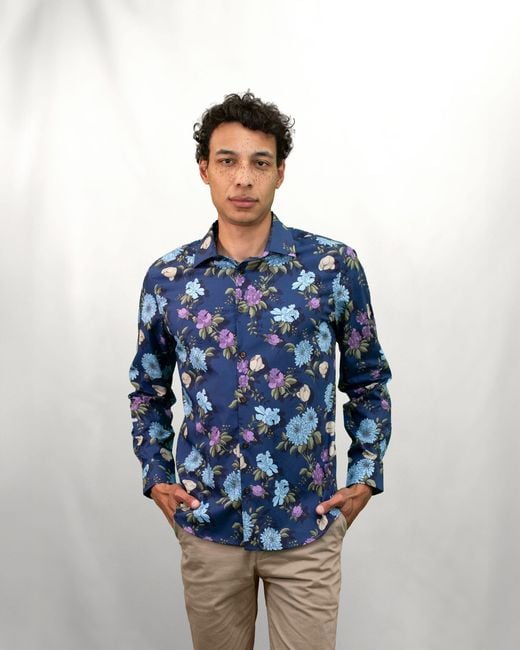 Lords of Harlech Blue Nigel Augustus Floral Shirt for men