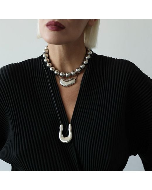 London Atelier Byproduct Metallic Bean Geometric Pendant Necklace
