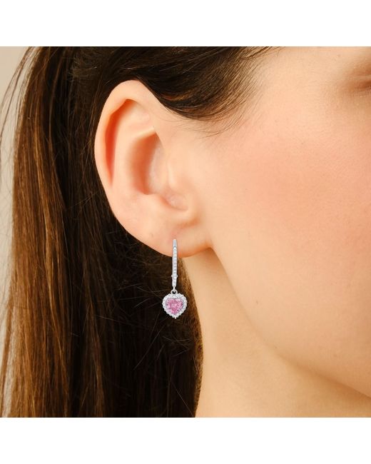 Kylie Harper White June Sapphire Birthstone Heart-Cut Halo Leverback Earrings