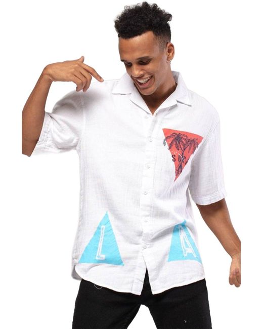 Monique Store Blue Printed Street Style Shirt Short Sleeve Linen Shirt for men