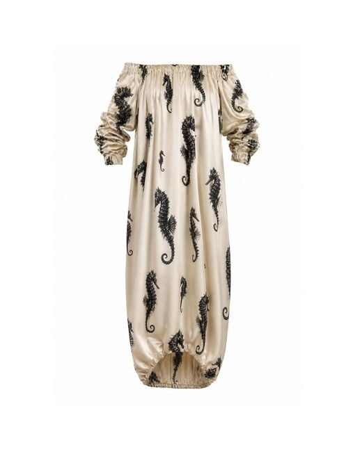 Julia Allert Natural Neutrals Ivory Off-Shoulder Seahorse Loose-Fit Dress – Capsule Edition