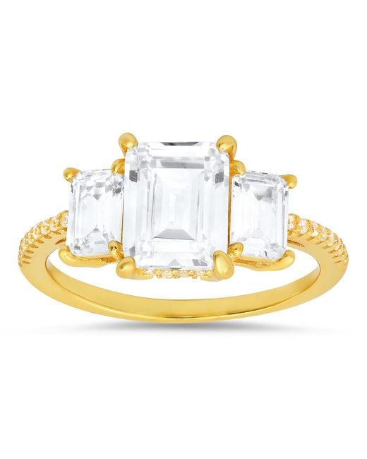Kylie Harper Metallic Three Stone Emerald Cut Diamond Cz Statement Ring