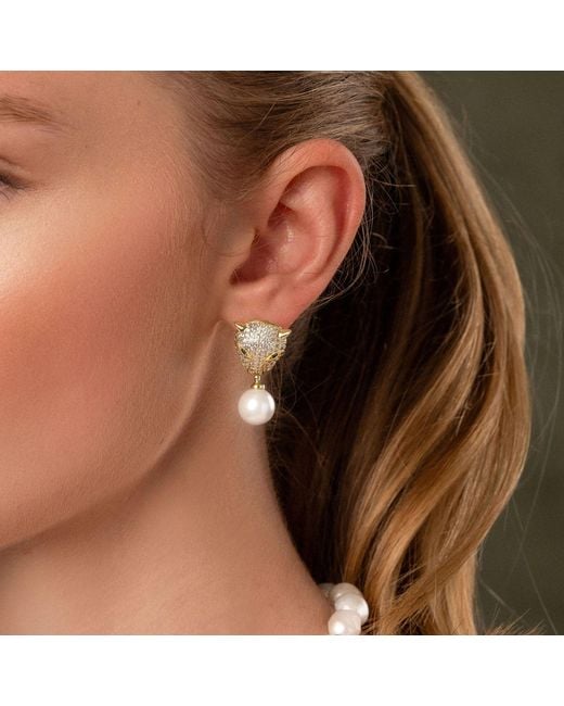 Nialaya Metallic Panther Earring With Pearl Drop
