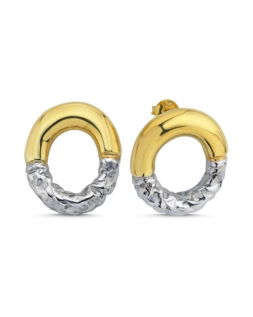 LINYA JEWELLERY Metallic Rety Double Color Oval Earrings