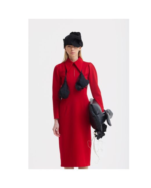Julia Allert Red Long Sleeve Solid Formal Midi Dress –