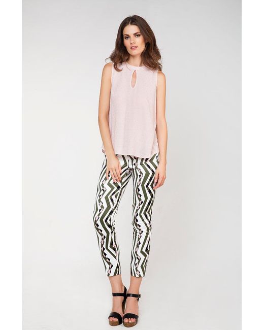 Conquista Black Fitted Print Trousers By Fashion