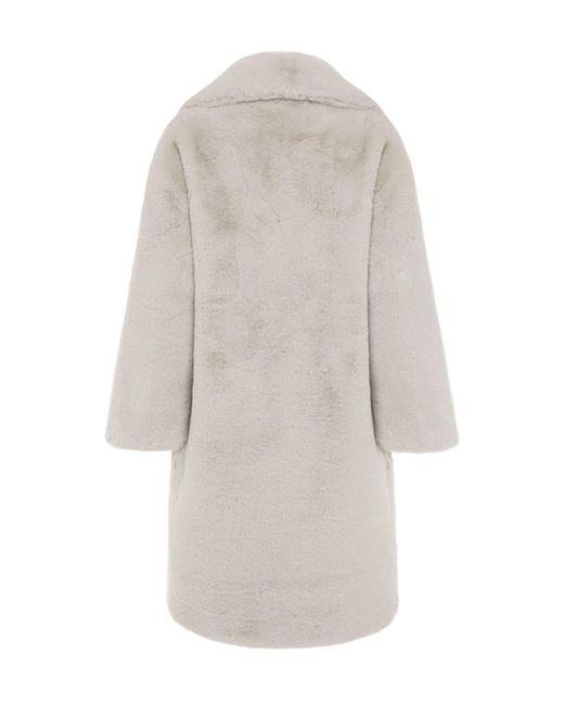 ISSY LONDON Gray Neutrals Greta Luxe Longline Faux Fur Coat Chalk
