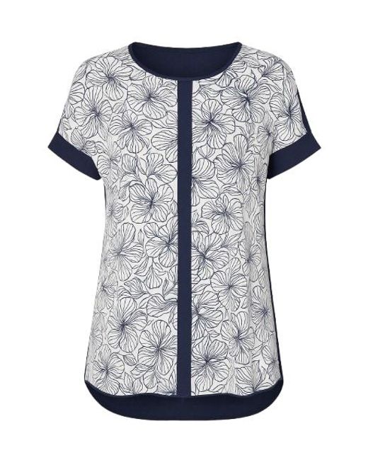 Conquista Blue Short Sleeve Panel Detail Floral Top