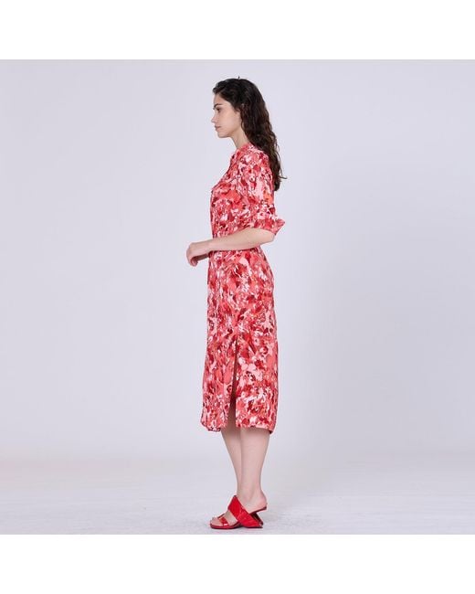 Smart and Joy Red Classic Shirt Dress With Abstract Print