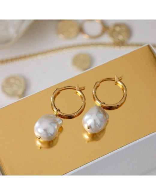 FV Jewellery Metallic Steel Me Baroque Pearl Hoop Earrings