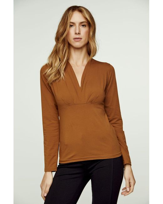 Conquista Brown Long Sleeve Chocolate Faux Wrap Top
