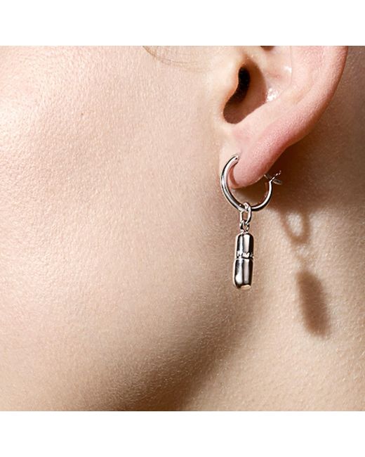 True Rocks Metallic Sterling Mini Pill Charm On Sterling Hoop Earring