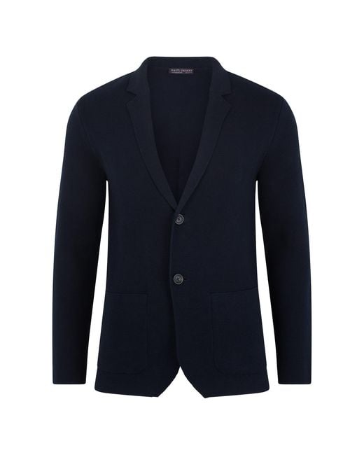 Paul James Knitwear Blue Cotton Deconstructed Knitted Gabriel Blazer for men