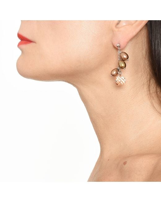 Addicted Metallic Neutrals Nemesi 925 Earrings With River Pearls & Champagne Zircons