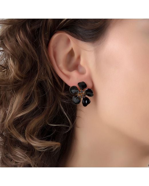 Milou Jewelry Black Cherry Blossom Flower Earrings