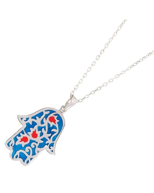 Ebru Jewelry Blue Sterling & Enamel Hamsa Hand Necklace