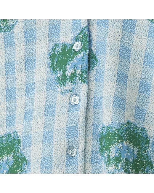 Arto. Blue Summer Floral Daisy Linen-Like Cotton Knit Top