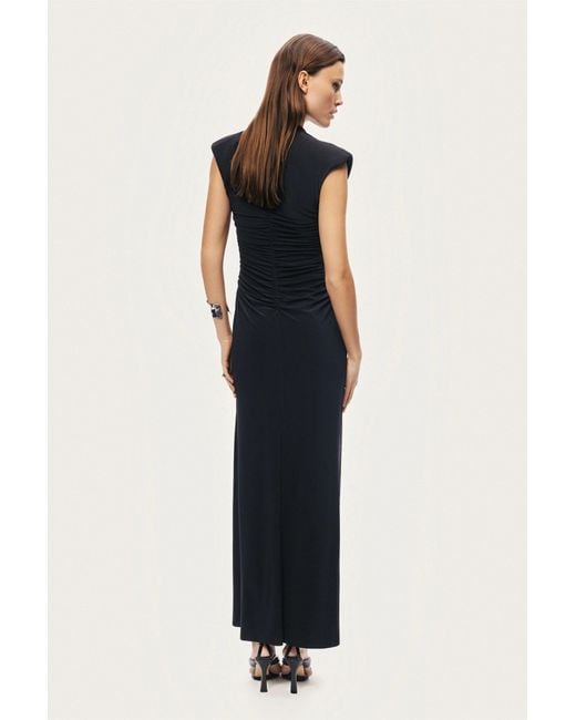 Nocturne Black Ruched Deep V-Neck Maxi Dress