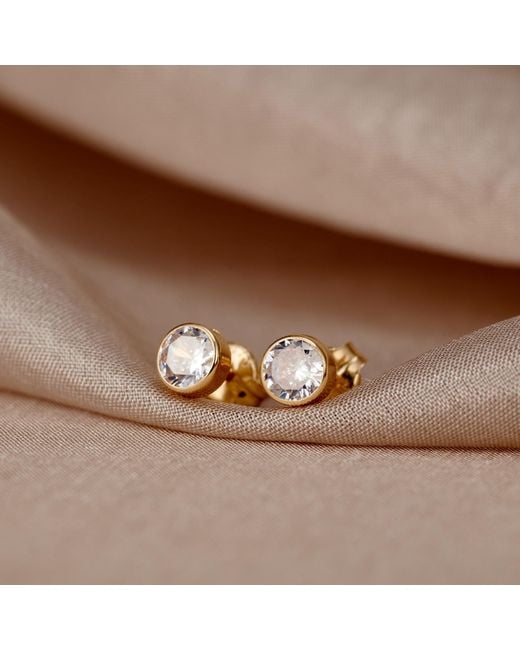 Posh Totty Designs Metallic Round Gold Stud Earrings With Cubic Zirconia