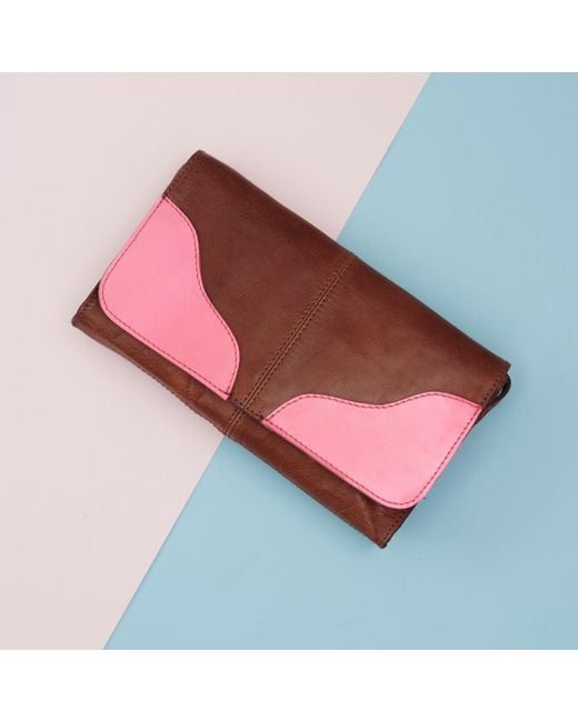 VIDA VIDA Brown Clutch Handbag Tan & Neon Leather