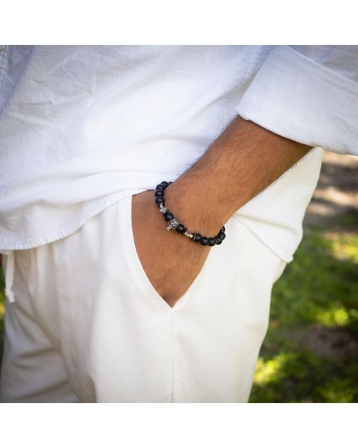 Ebru Jewelry Metallic Courage Onyx Skull Bracelet for men