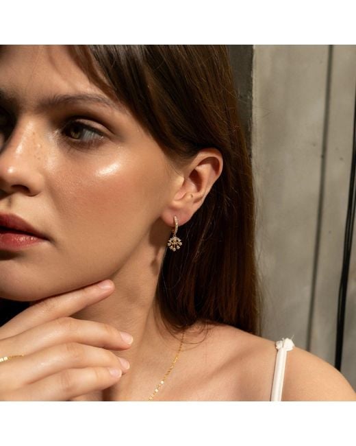Spero London Metallic Fine 14Ct Solid Evil Eye Drop Earrings