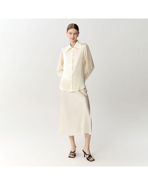 Silkinc Natural Neutrals Wide Collar Champagne Silk Shirt