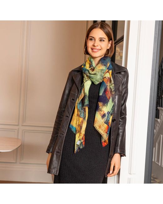 Alie Street London Green Mariselle Silk Wool Scarf Azure Muse