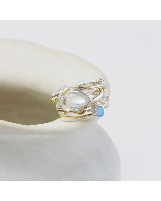 Isla Silver Multicolor Moonstone & Fire Opalite Statement Ring