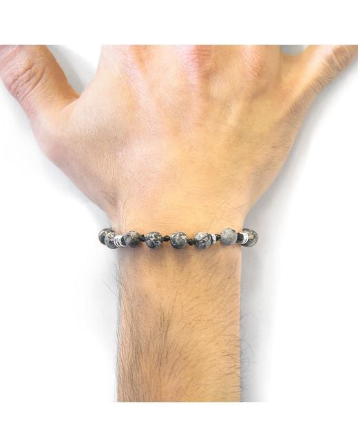 Anchor and Crew Gray Jasper Agaya & Stone Beaded Macrame Bracelet for men