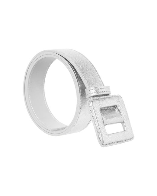BeltBe White Mini Square Metallic Buckle Belt