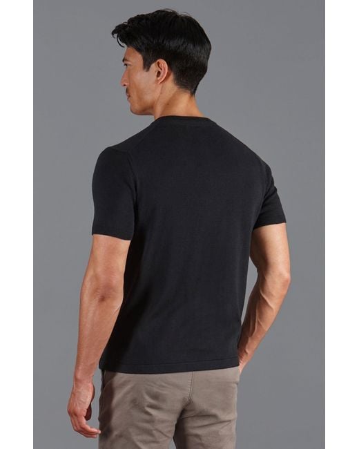Paul James Knitwear Black Midweight Julius Cotton Knitted T-Shirt for men