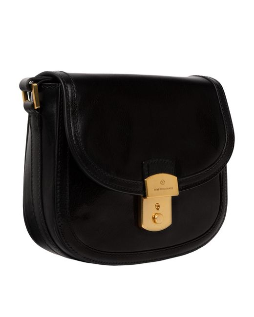 Time Resistance Black Leather Saddle Bag