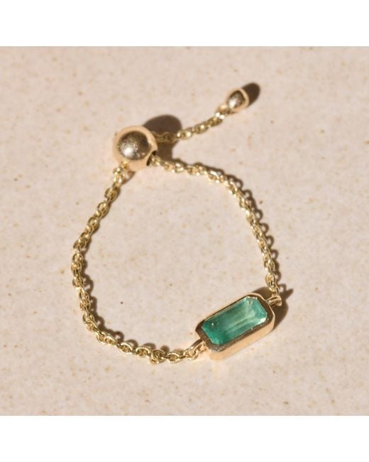 Zohreh Metallic Emerald Adjustable Chain Ring 9K