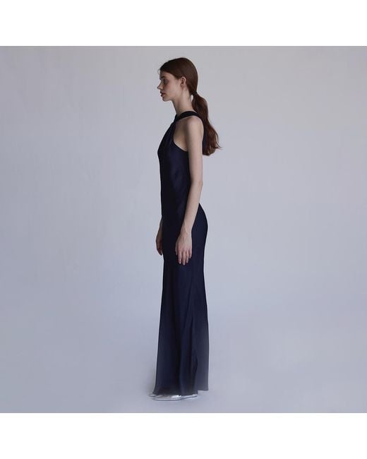 Belsize25 Blue Soft Sculpture Series – Satin Halterneck Midi Dress