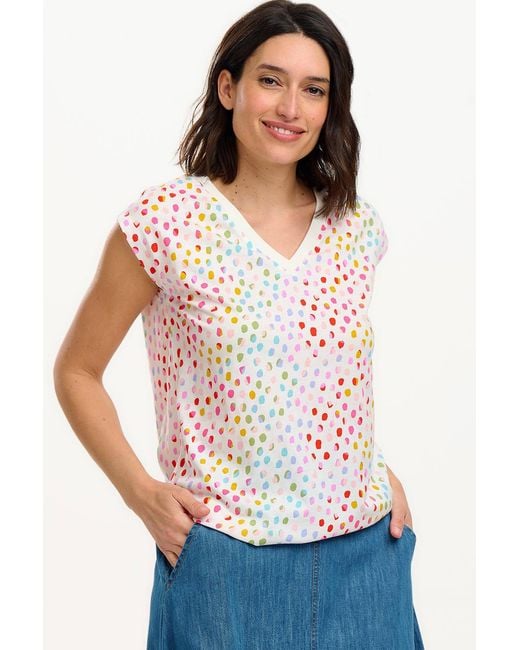 Sugarhill White Ariana V-Neck Tank T Shirt, Pebbles