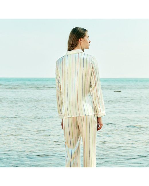 Manitu White Ocean Stripe Silk Pajama Set