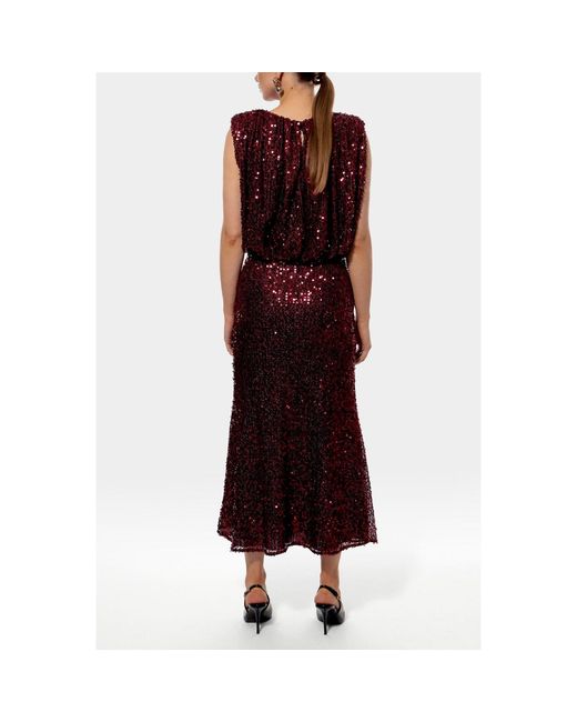 AGGI by HALEWSKI Brown Eliza Burgundy Sparkle Midi Sequin Slip Skirt