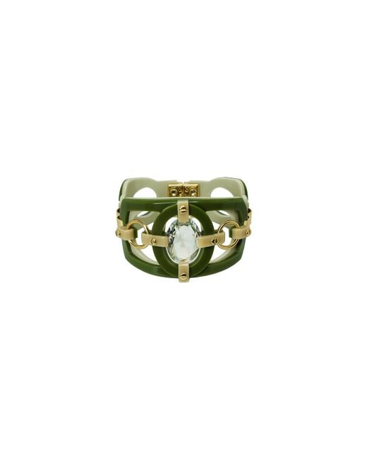 Gissa Bicalho Green Handmade Acrylic Bracelet Cutted Stone Oval Clay