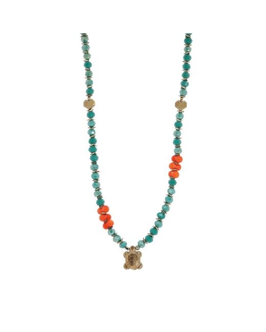 Ebru Jewelry Blue Turtle Blessing Crystal & Coral Beaded Necklace