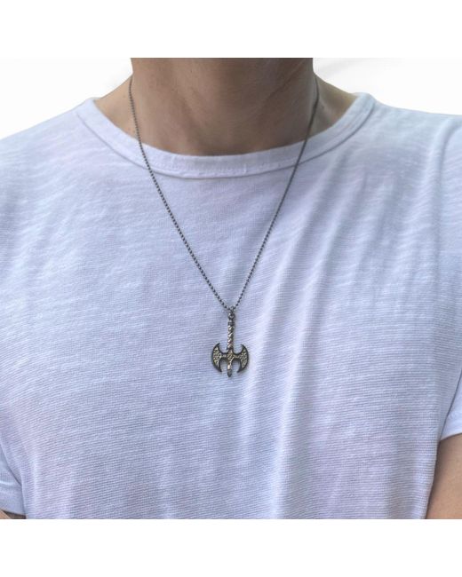 Ebru Jewelry Metallic Viking Axe Sterling & Pendant Chain Necklace for men