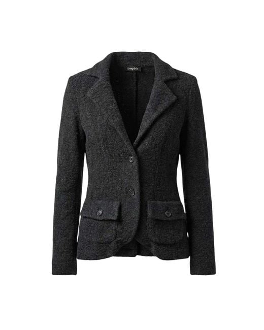 Conquista Black Charcoal Textured Tailored Blazer With Classic Lapel