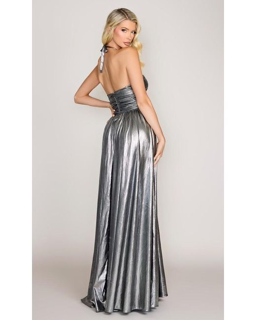 Moda Glam Gray Siren Metallic Cutout Gown- Gunmetal