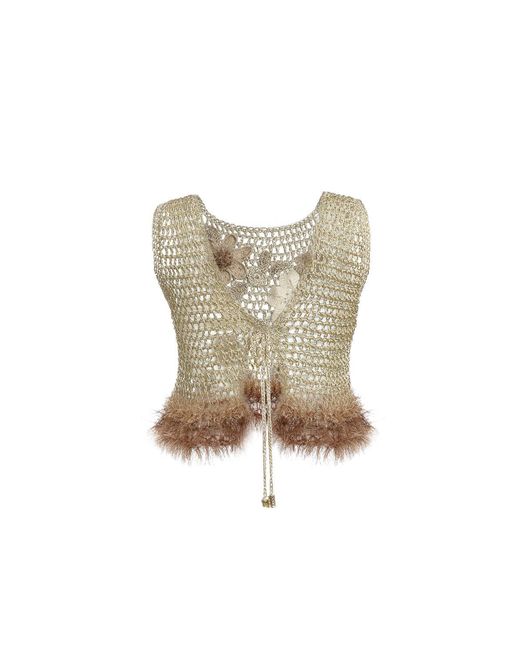 Andreeva Natural Handmade Crochet Top With Embroidery