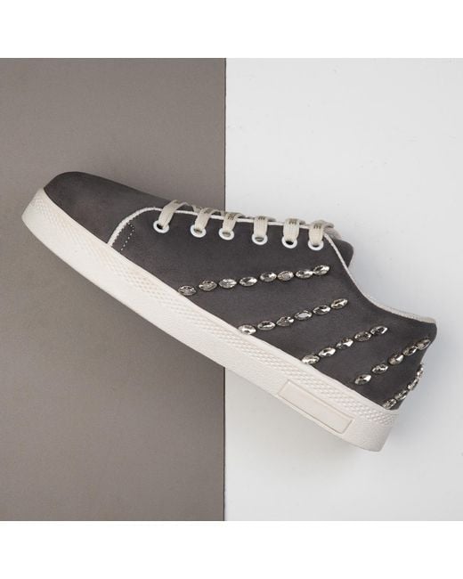 Rettrose Black Ivy Luxury Suede Handmade Embellished Tennis Shoe
